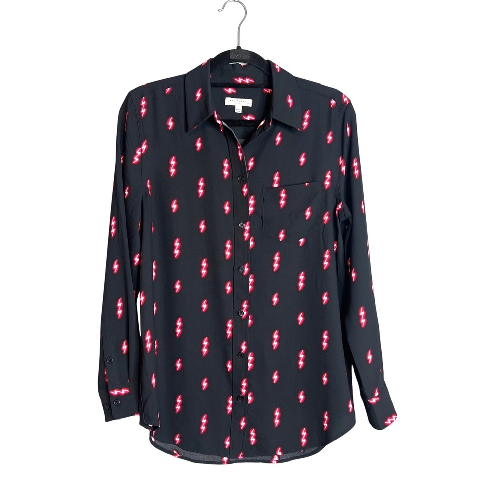 Equipment Femme Button Down Lightning Bolt Shirt Sz S Black Red Top Collared